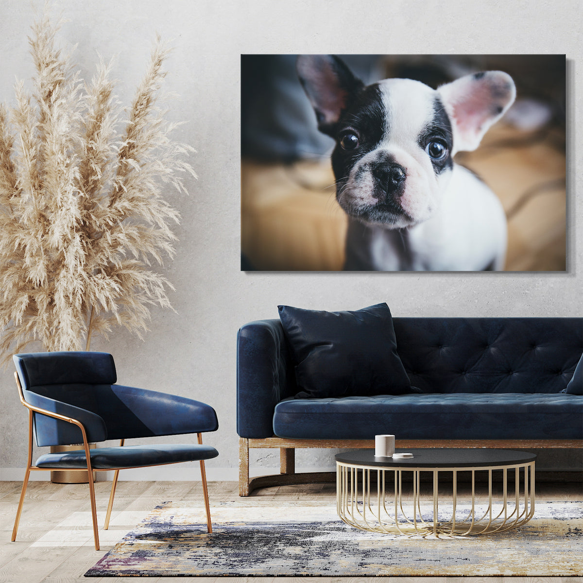 Printed schwarz-weiß Französische Paintings Bulldogge Hun Tier-Bilder – Leinwandbild süßes