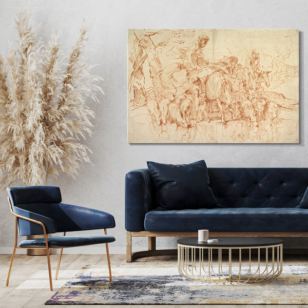 Leinwandbild Giovanni Benedetto Castiglione - Pastorale Reise mit Herden an einem Bach