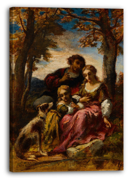 Leinwandbild Narcisse-Virgile Díaz de la Peña - Figuren und ein Hund in einer Landschaft