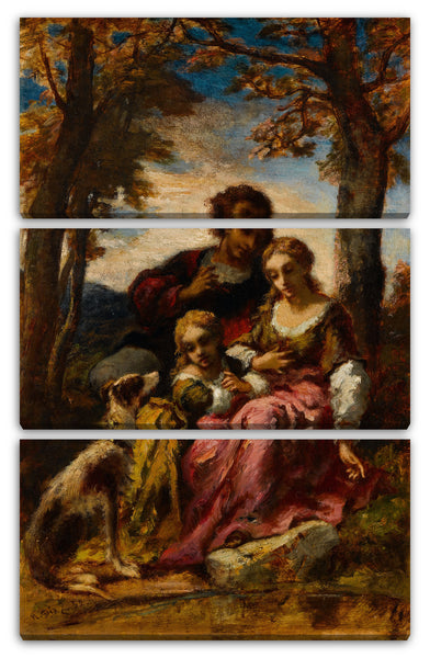 Leinwandbild Narcisse-Virgile Díaz de la Peña - Figuren und ein Hund in einer Landschaft