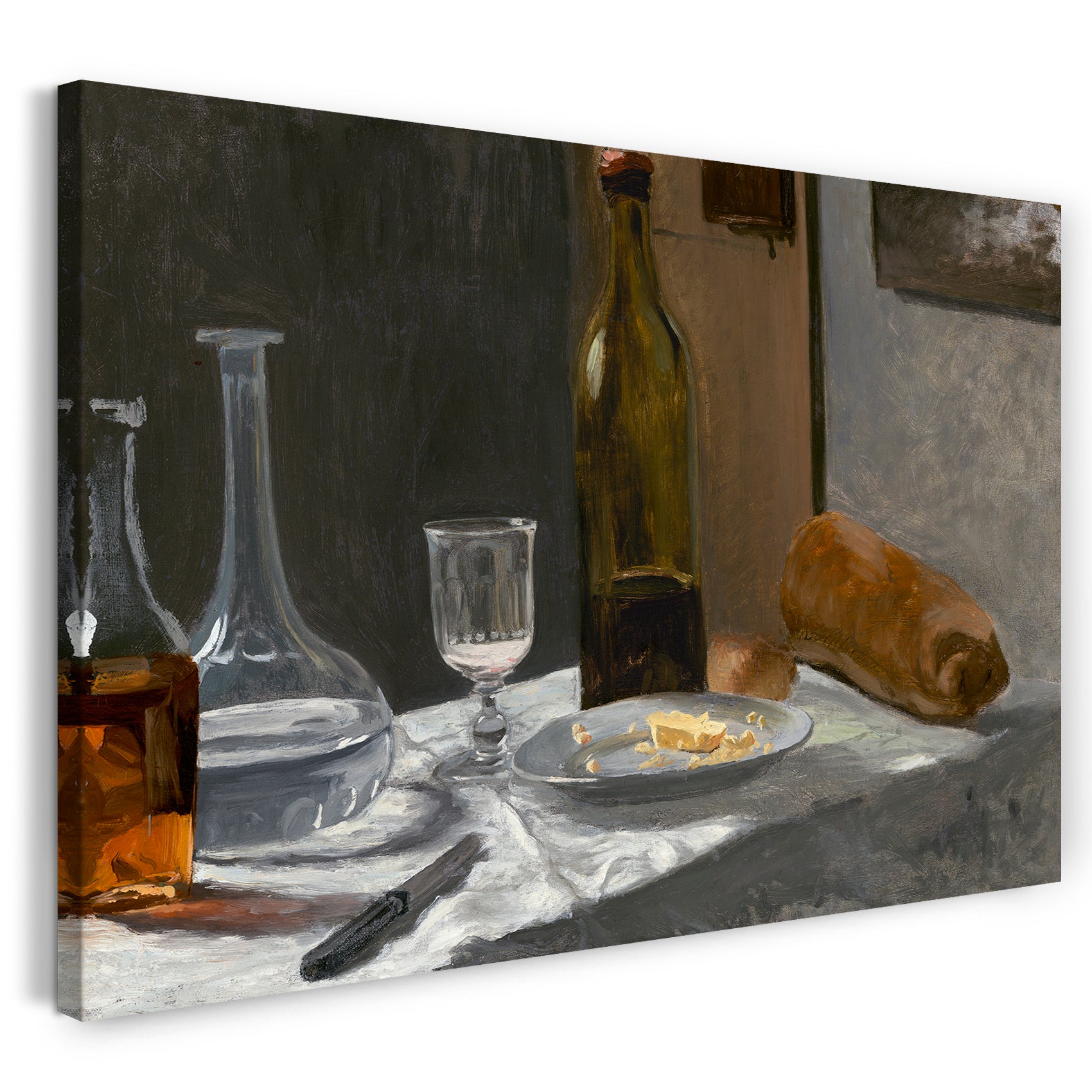 Flasche, – Stillleben (1 Leinwandbild Wein Carafe - Monet Paintings mit Claude und Printed