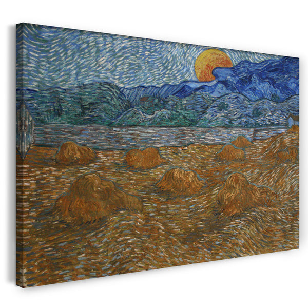 Leinwandbild Vincent van Gogh - Landschaft mit Weizenhaufen bei Mondaufgang (1890)