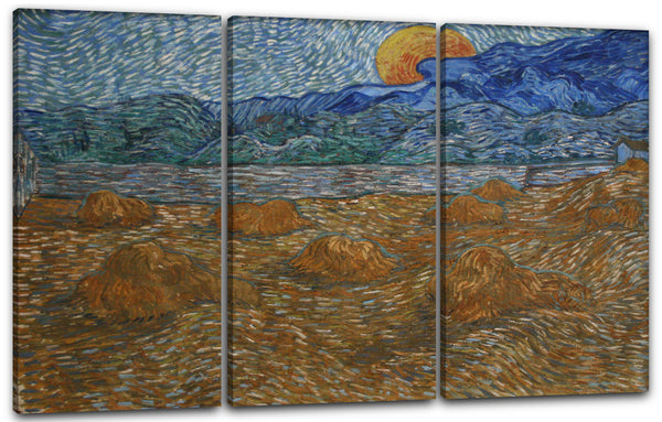 Leinwandbild Vincent van Gogh - Landschaft mit Weizenhaufen bei Mondaufgang (1890)