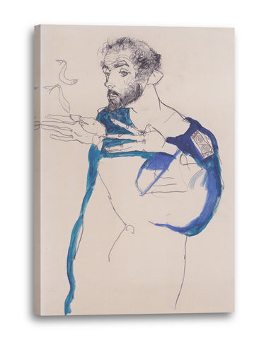 Leinwandbild Egon Schiele - Gustav Klimt in einem hellblauen Arbeitskittel (1913)