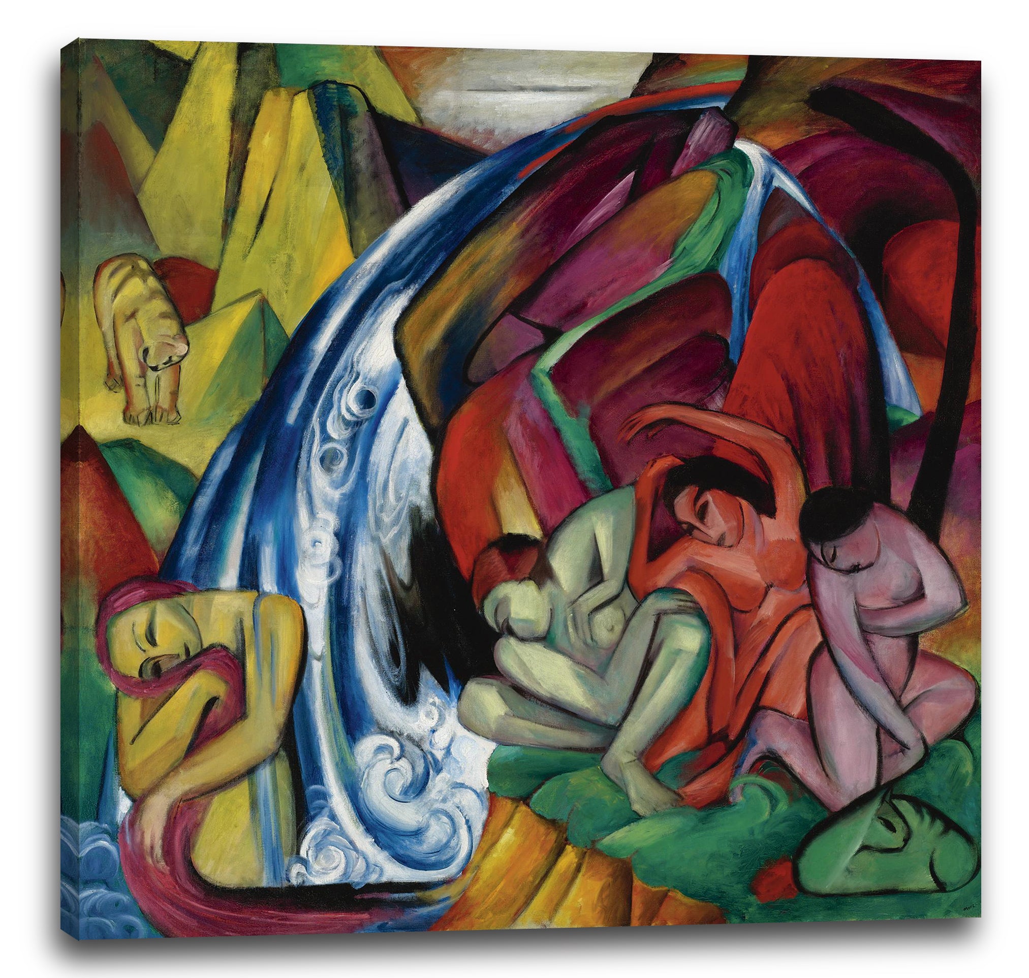 Leinwandbild Franz Marc - Der Wasserfall (Frauen unter einem Wasserfall) (1912)