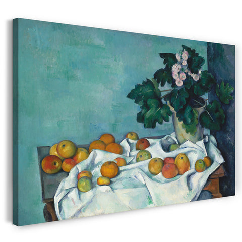 Leinwandbild Paul Cézanne - Stillleben mit Äpfeln und einem Topf Primeln (ca. 1890)