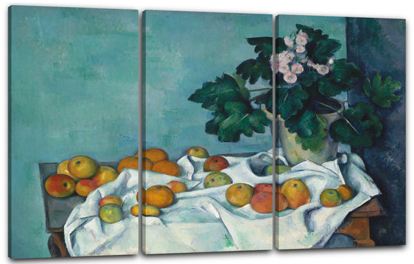 Leinwandbild Paul Cézanne - Stillleben mit Äpfeln und einem Topf Primeln (ca. 1890)