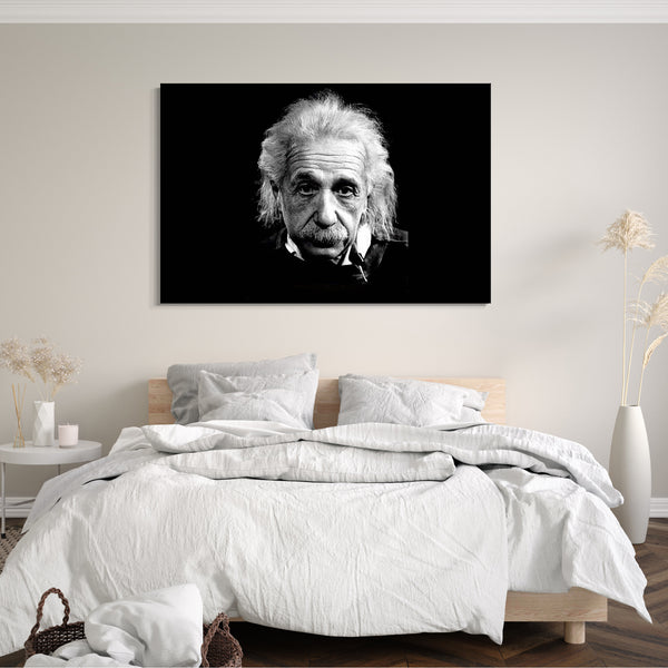 Leinwandbild Albert Einstein vor schwarzem Hintergrund