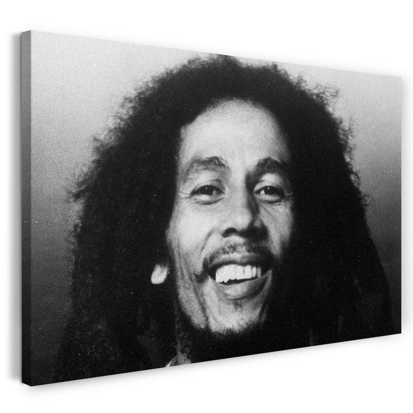 Leinwandbild Bob Marley lachend altes Foto Nahaufnahme Gesicht von vorne
