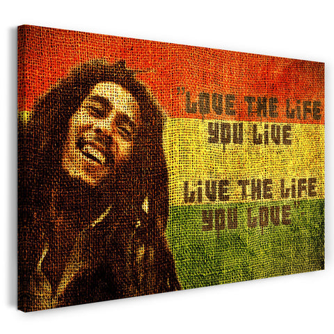 Leinwandbild Bob Marley King of Reggae Zitat vor Jamaika-Farben