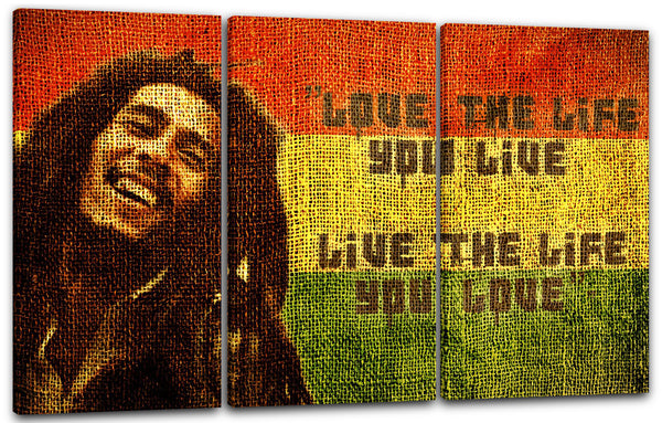 Leinwandbild Bob Marley King of Reggae Zitat vor Jamaika-Farben