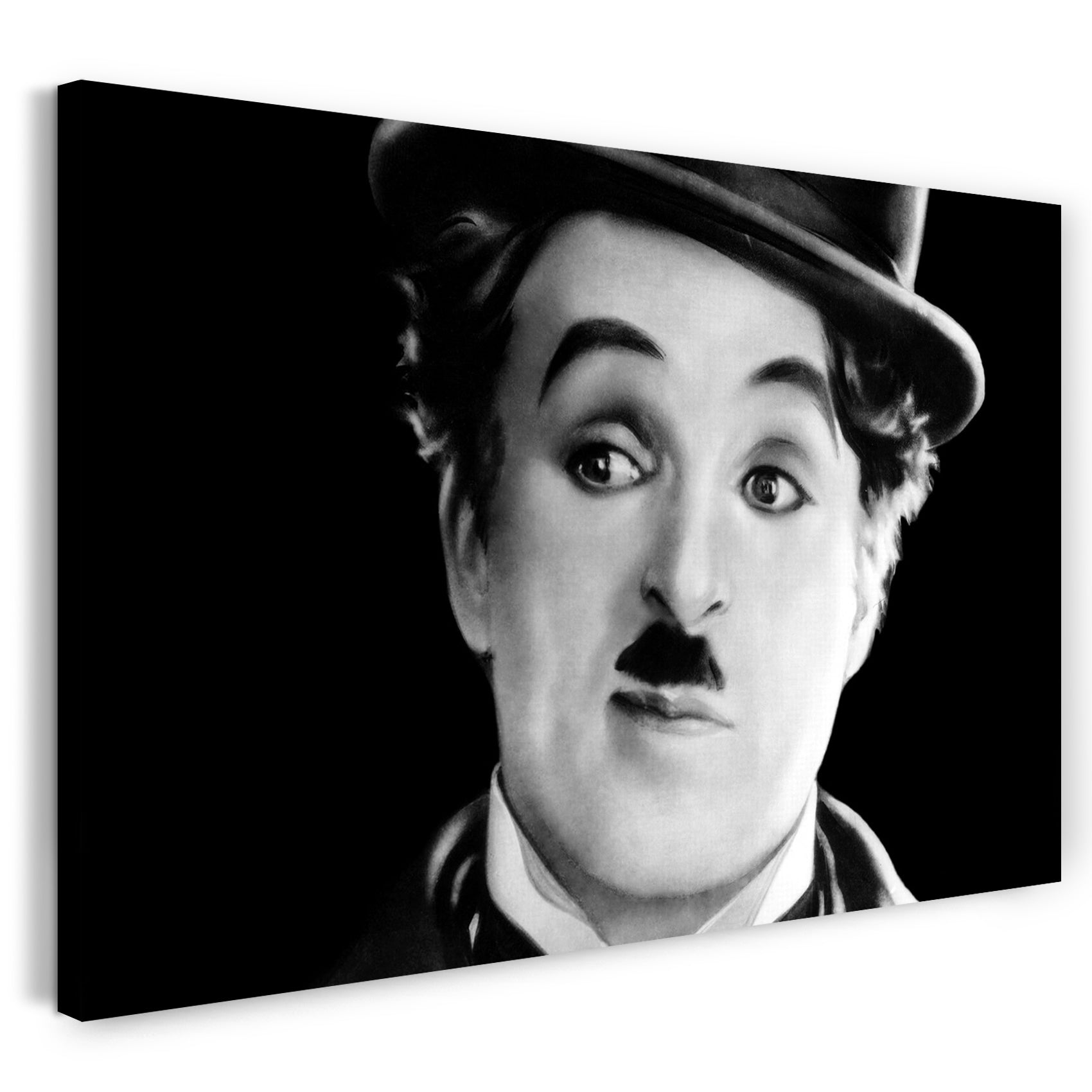 Leinwandbild Charlie Chaplin mit hoch gezogenen Augenbrauen
