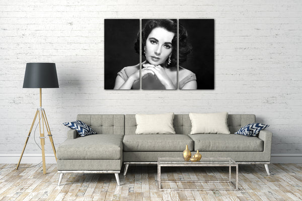 Leinwandbild Elizabeth Liz Taylor Kin auf Hände abgestützt Ring Juwelen-Ohrringe