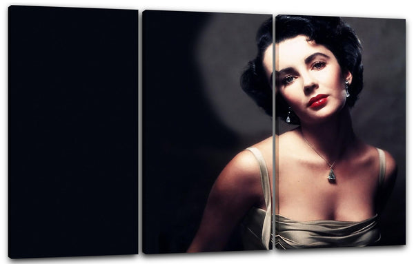 Leinwandbild Elizabeth Liz Taylor jung in Farbe silbernes Kleid Halskette