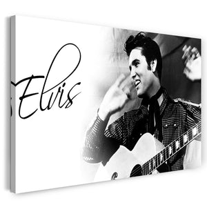 Leinwandbild Elvis Presley Hemd mit Muster und Halsband Schriftzug oben links
