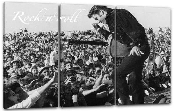 Leinwandbild Elvis Presley Auftritt auf Bühne kreieschende Fans tanzend singend