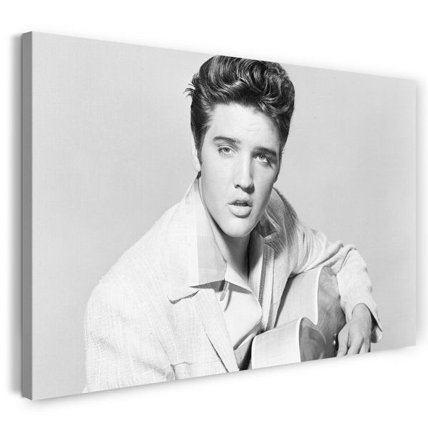 Leinwandbild Elvis Presley Gitarre auf Schoß  mit Jackett und Hemd