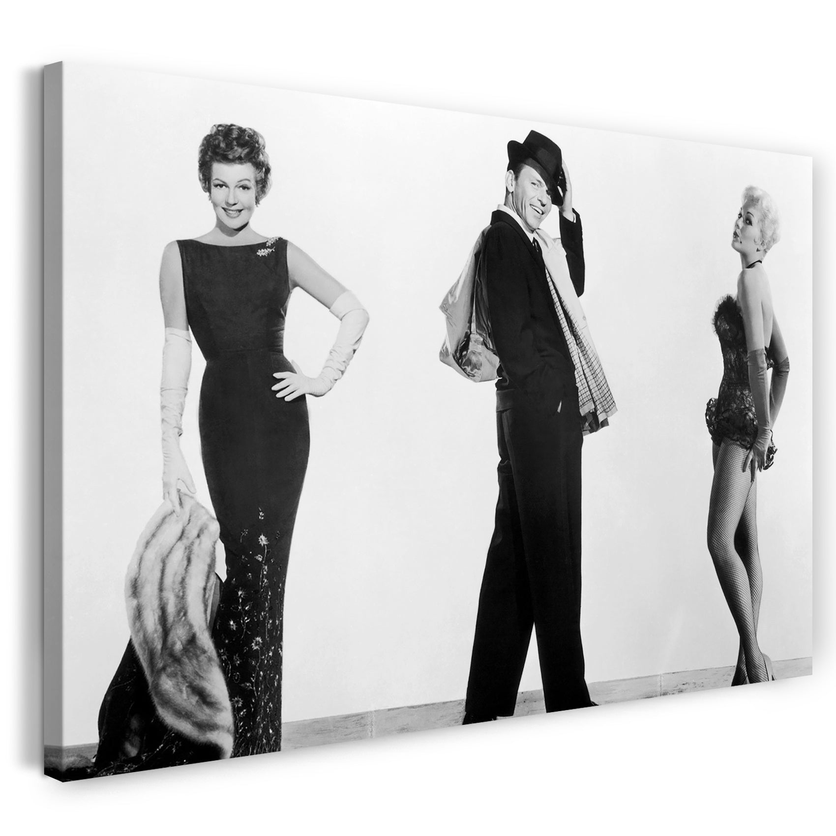 Leinwandbild Frank Sinatra mit Hut zwischen zwei sexy Frauen