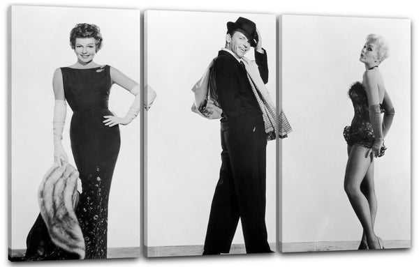 Leinwandbild Frank Sinatra mit Hut zwischen zwei sexy Frauen