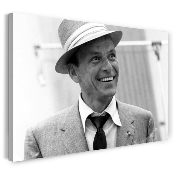 Leinwandbild Frank Sinatra mit breitem Lächeln im Gesicht und Hut