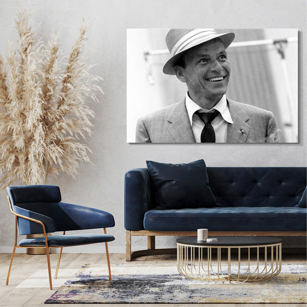 Leinwandbild Frank Sinatra mit breitem Lächeln im Gesicht und Hut