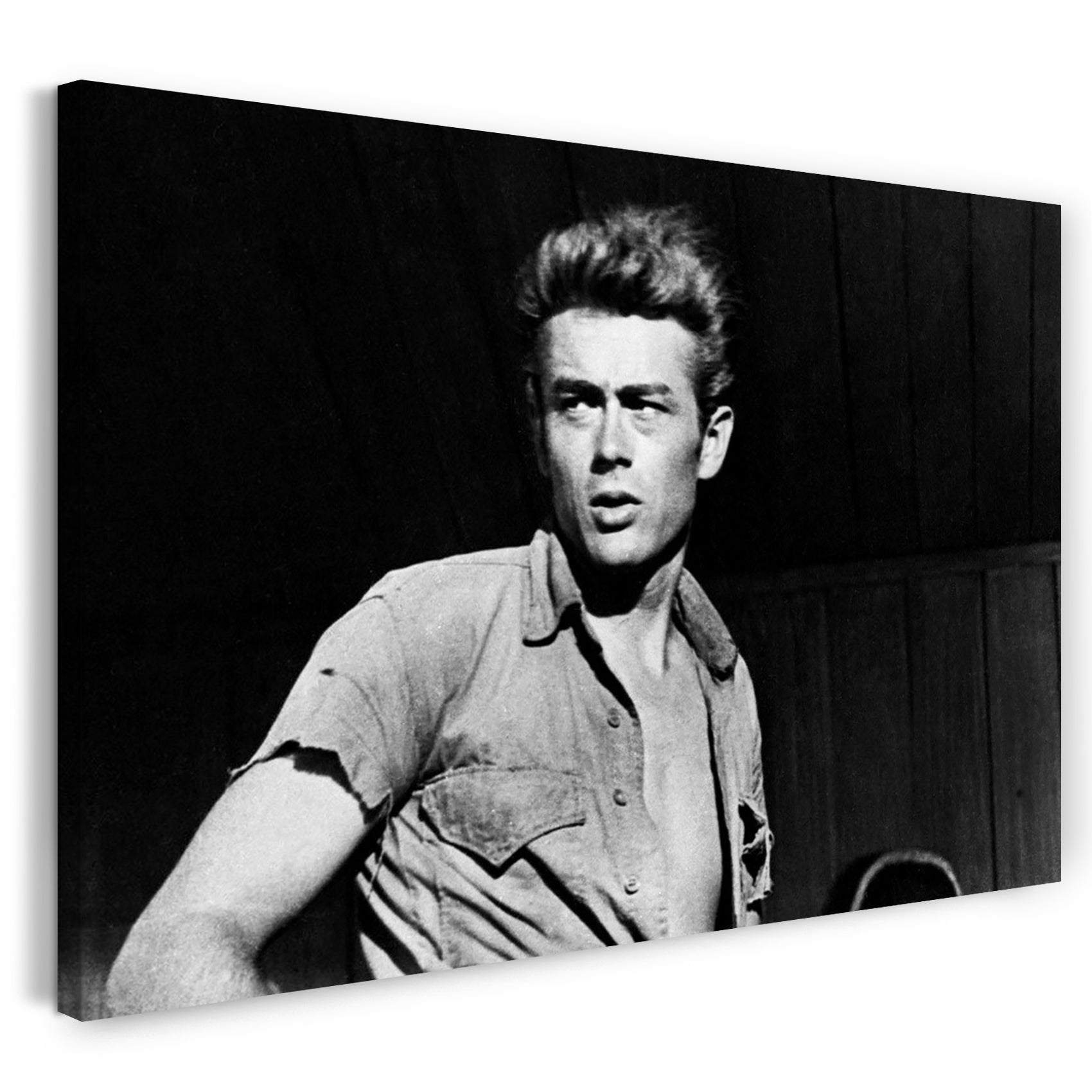 Leinwandbild James Dean mit Jeans-Hemd teilweise brustfrei männlich sexy