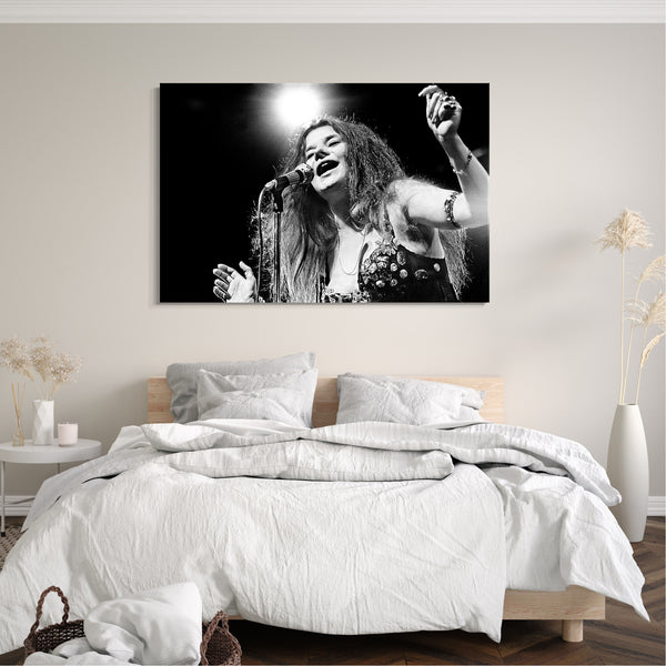 Leinwandbild Janis Joplin on stage Rock-Star schwarz weiß Portrait Konzert