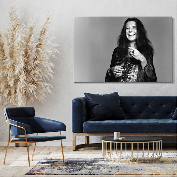 Leinwandbild Janis Joplin schwarz weiß Portrait Rock-Legende Sängerin