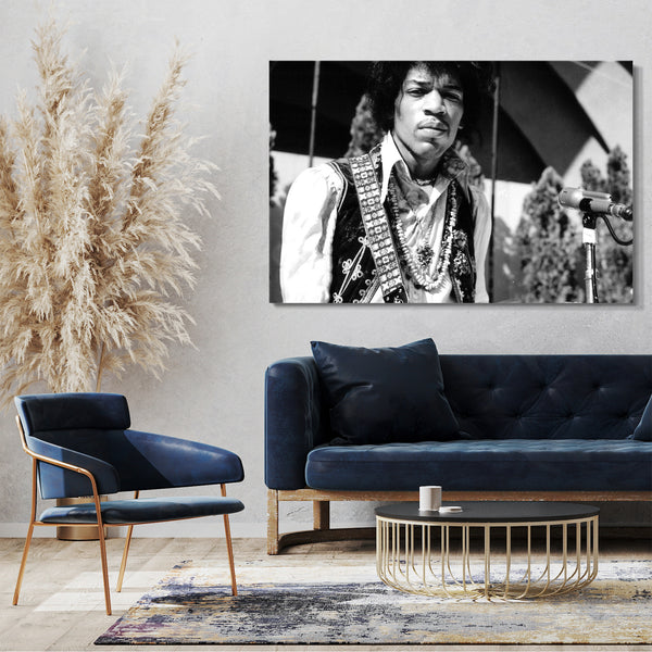 Leinwandbild Jimi Hendrix Portrait schwarz weiß Konzert Band Rock-Star