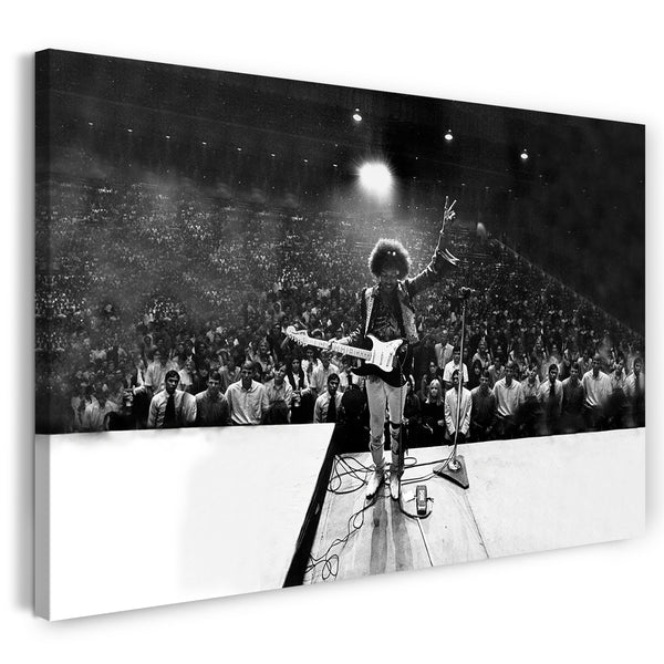 Leinwandbild Jimi Hendrix on stage schwarz weiß Rock-Star black white retro