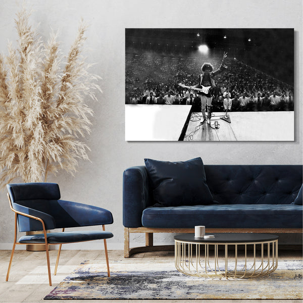 Leinwandbild Jimi Hendrix on stage schwarz weiß Rock-Star black white retro