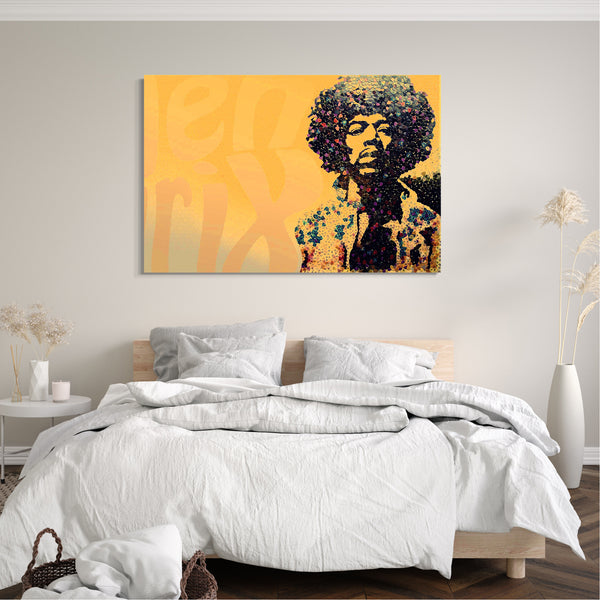 Leinwandbild Jimi Hendrix vintage retro gelb love power peace Kunst-Grafik