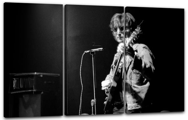 Leinwandbild John Lennon mit Gitarre Rock-Legende The Beatles schwarz weiss