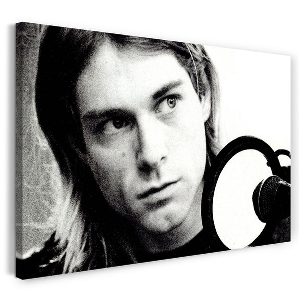 Leinwandbild Kurt Cobain schwarz weiss Portrait Grunge-Legende Rocl-Star