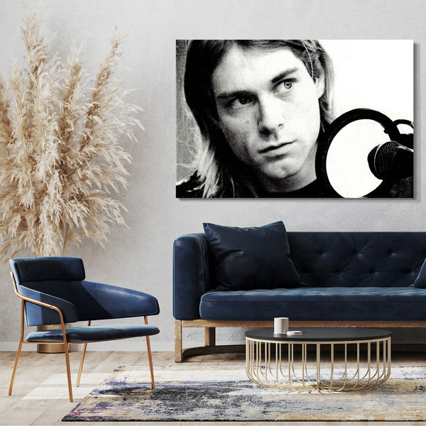 Leinwandbild Kurt Cobain schwarz weiss Portrait Grunge-Legende Rocl-Star