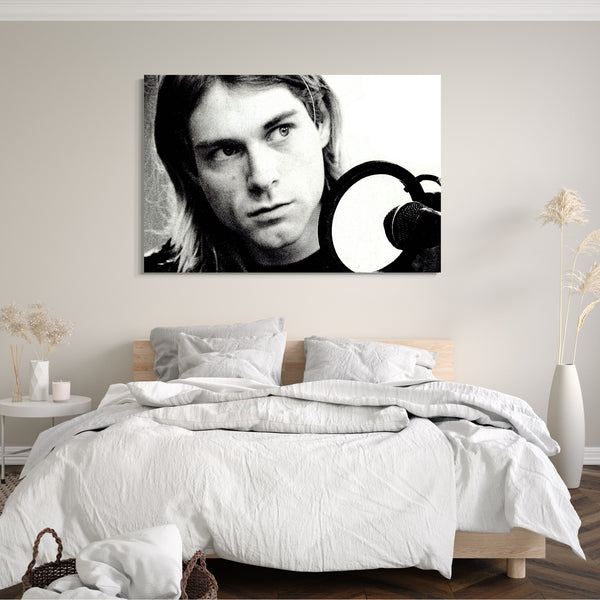 Leinwandbild Kurt Cobain schwarz weiss Portrait Grunge-Legende Rocl-Star