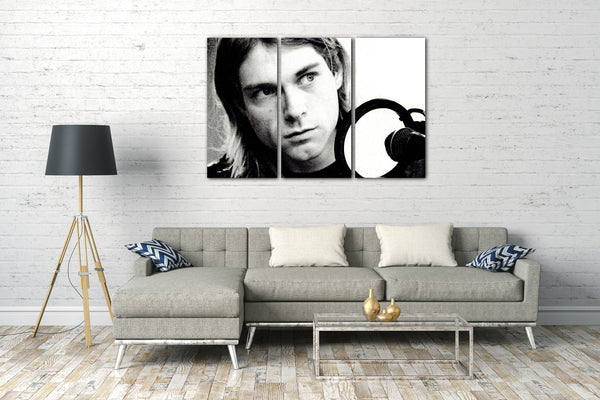 Leinwandbild Kurt Cobain schwarz weiss Portrait Grunge-Legende Rocl-Star