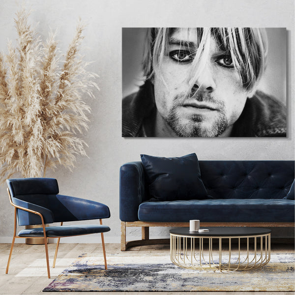 Leinwandbild Kurt Cobain Kult-Portrait Nirvana Nevermind schwarz weiss