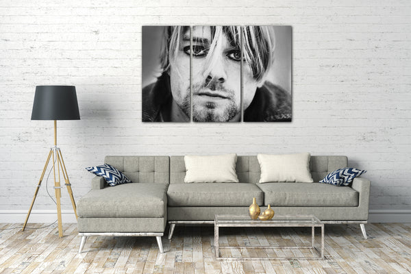 Leinwandbild Kurt Cobain Kult-Portrait Nirvana Nevermind schwarz weiss