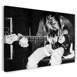 Leinwandbild Kurt Cobain mit Gitarre Grunge-Legende schwarz weiss Nirvana