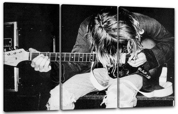 Leinwandbild Kurt Cobain mit Gitarre Grunge-Legende schwarz weiss Nirvana