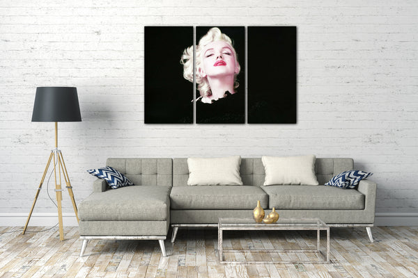 Leinwandbild Marilyn Monroe in Farbe farbig Portrait schwarzer Hintergrund