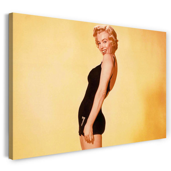 Leinwandbild Junge Marilyn Monroe in Badeanzug retro vintage alt