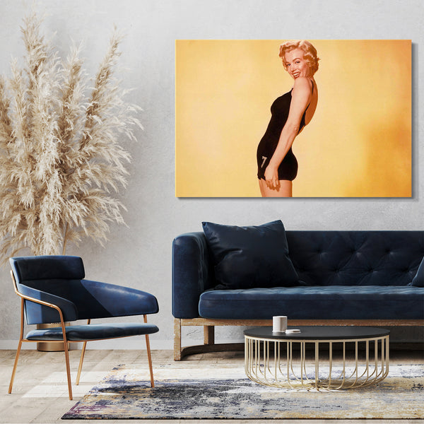 Leinwandbild Junge Marilyn Monroe in Badeanzug retro vintage alt