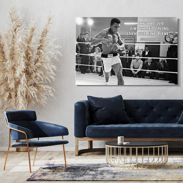 Leinwandbild Muhammad Ali Zitat Schwebe wie ein Schmetterling, stich wie eine Biene