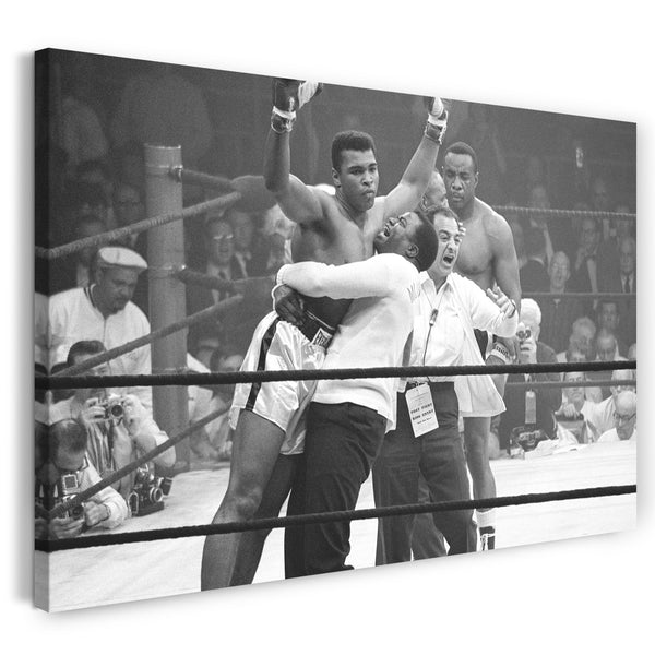 Leinwandbild Muhammad Ali im Ring in Siegerpose von Trainer hoch-gehoben