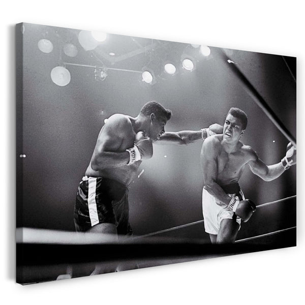 Leinwandbild Muhammad Ali im Ring unter Flutlicht rechter Haken