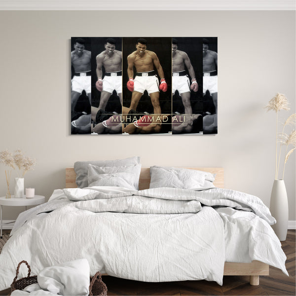 Leinwandbild Muhammad Ali nach K.O.-Schlag Gegner am Boden