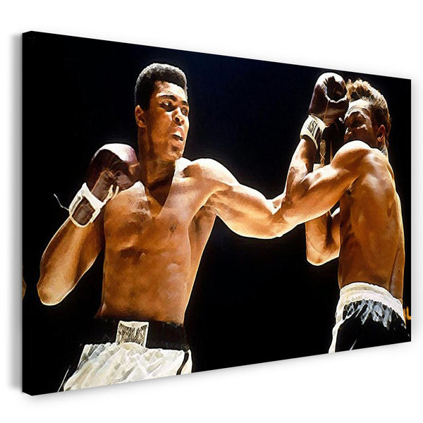 Leinwandbild Muhammad Ali im Ring linker Upper Cut farbig