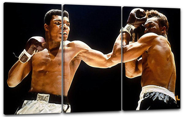 Leinwandbild Muhammad Ali im Ring linker Upper Cut farbig